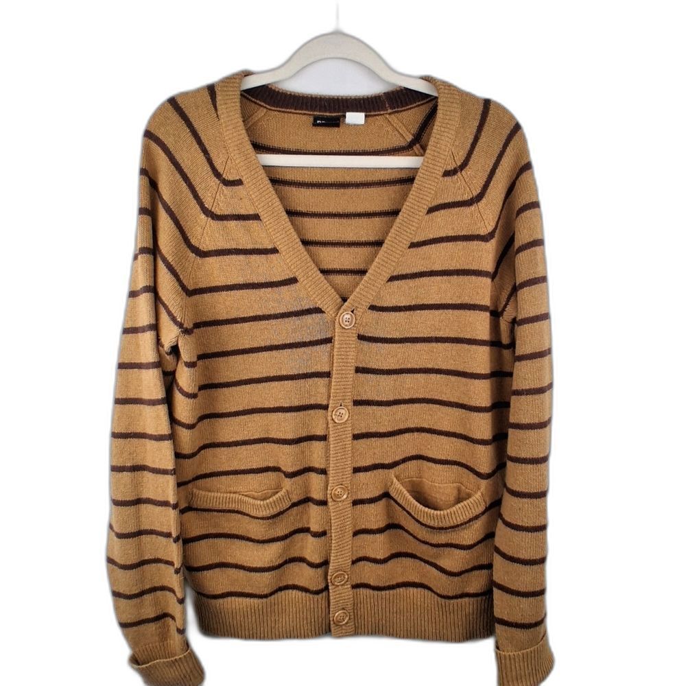 BDG Camel and Brown Striped Cardigan Women's Size M Grandpacore Collegiate